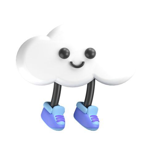 A cloud wearing shoes and smiling