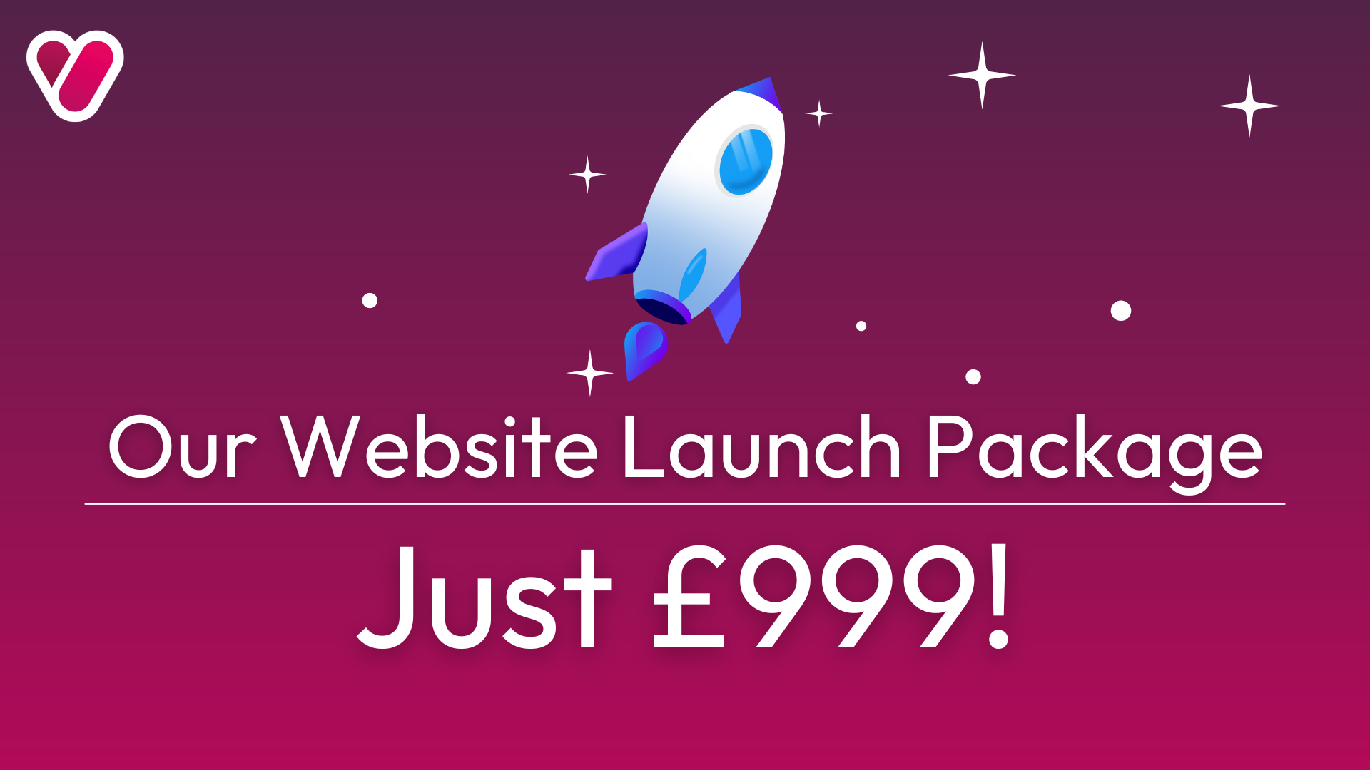 Our website launch package graphic with rocket and stars