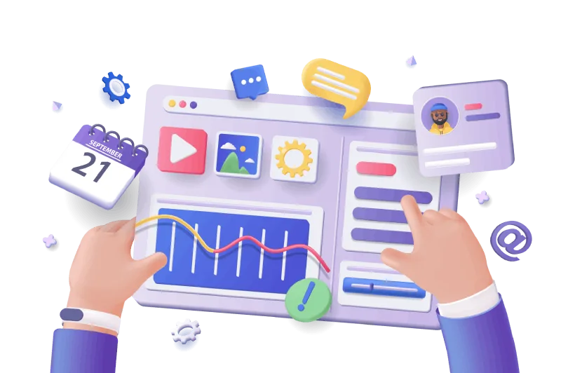 Two hands hovering over a website.