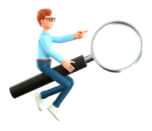 A man riding a magnifying glass.