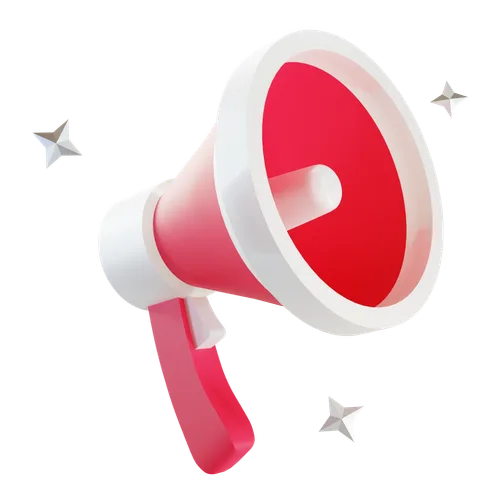 A red megaphone graphic