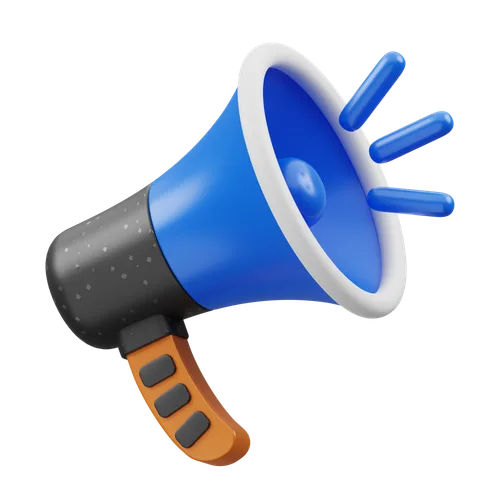 A blue megaphone shouting graphic