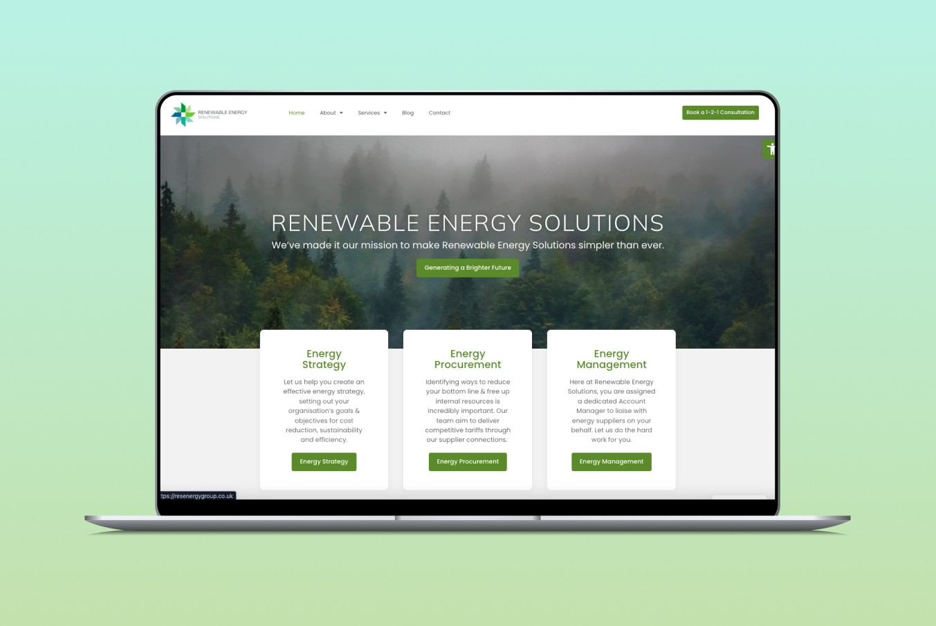 A screenshot of the Renewable Energy Solutions website.