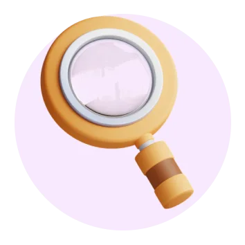 On orange magnifying glass representing SEO.