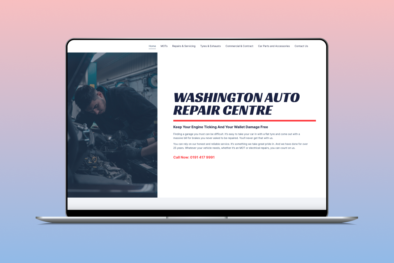 A screenshot of the Washington Auto Repair website.