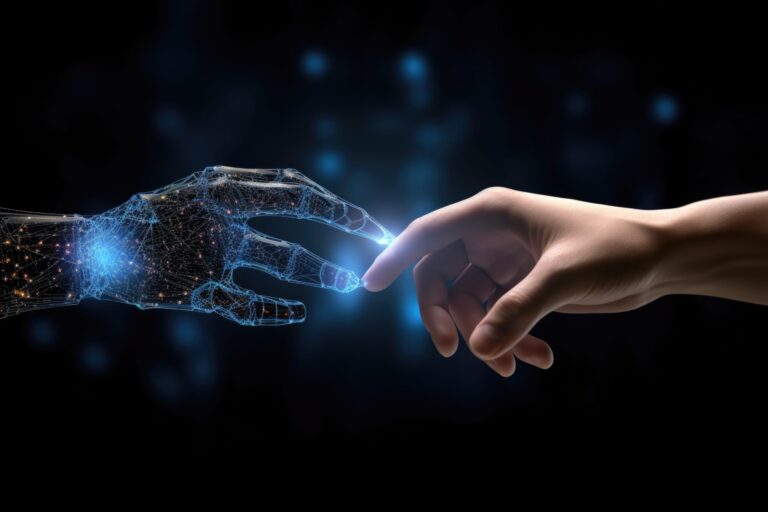 robot hand touching human hand representing ai limitations