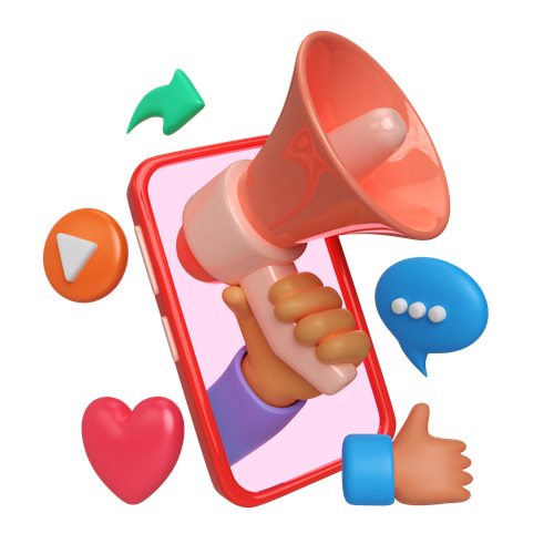 Social Media Marketing : A phone with a megaphone coming from it.