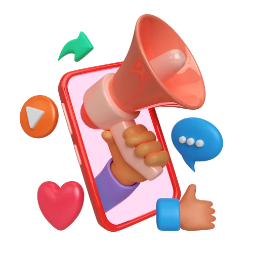 Social Media Marketing : A phone with a megaphone coming from it.