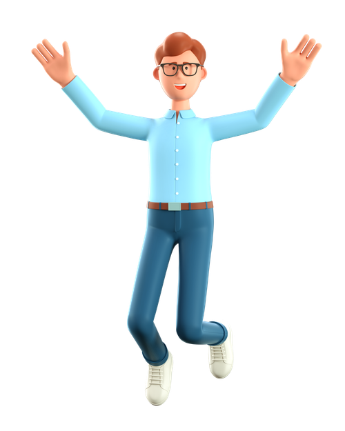 happy man jumping cartoon graphic